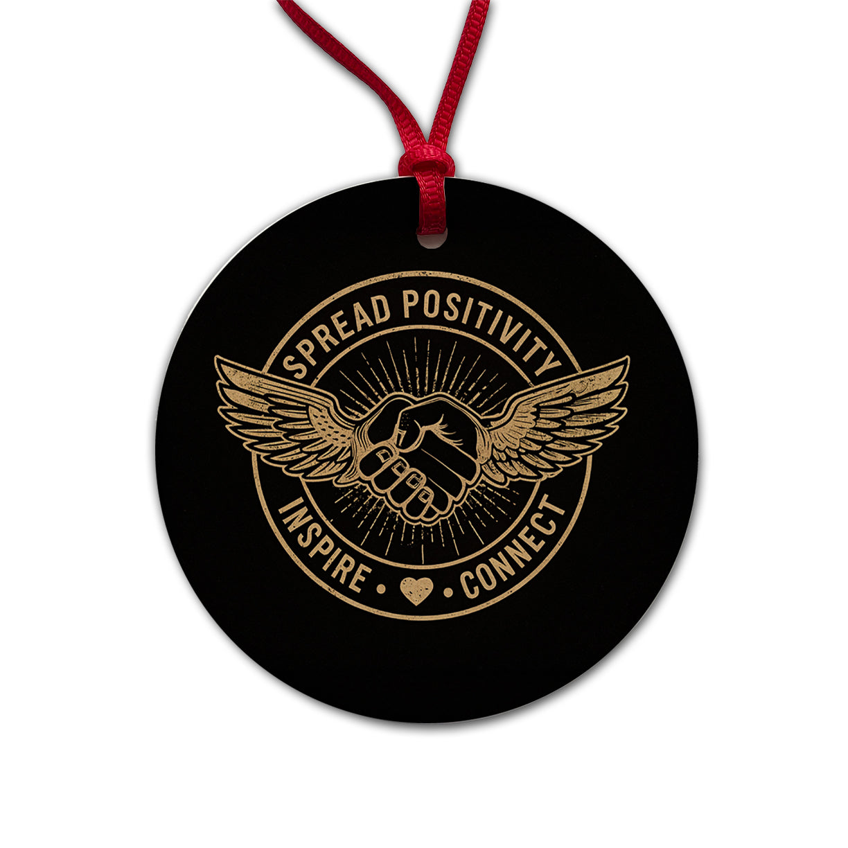 Spread Positivity Black Tan Round Ceramic Holiday Christmas Tree Ornament