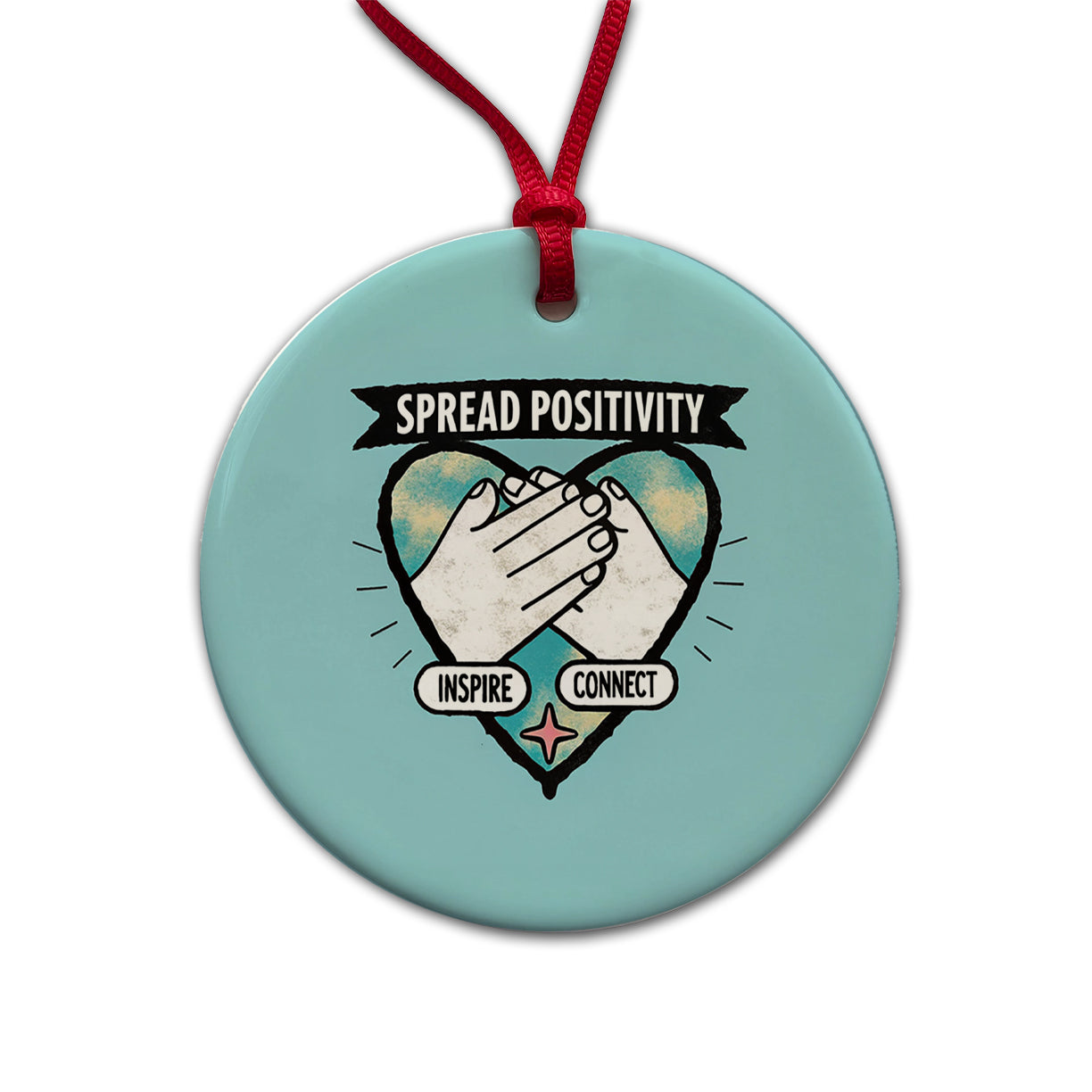 Spread Positivity Blue Round Ceramic Holiday Christmas Tree Ornament