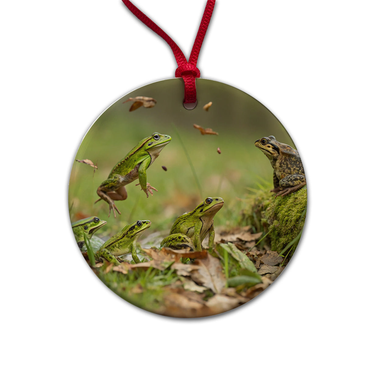 Bunch Of Frogs Round Ceramic Holiday Christmas Tree Ornament