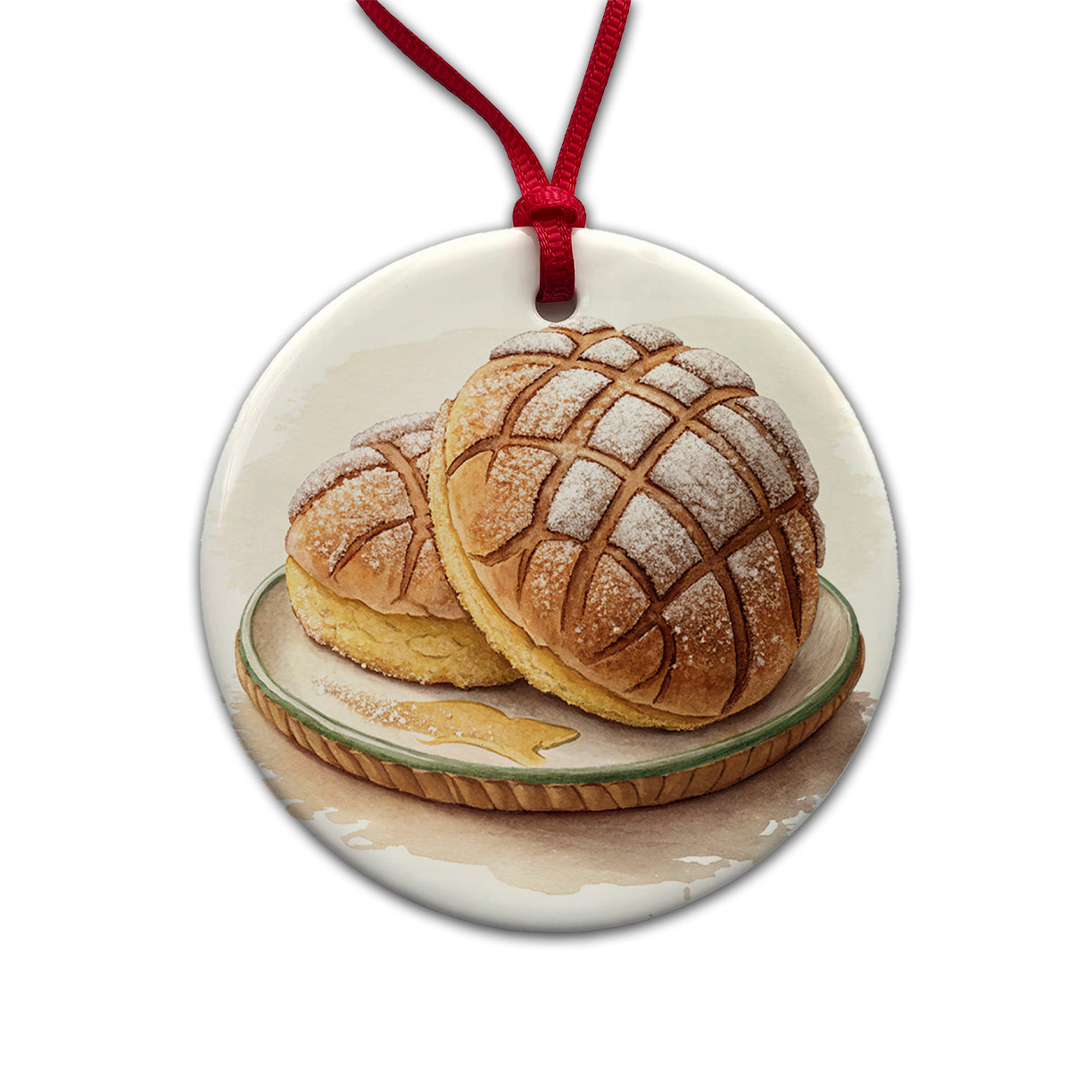 Conchas Pastry Mexican Sweet Bread Round Ceramic Holiday Christmas Tree Ornament