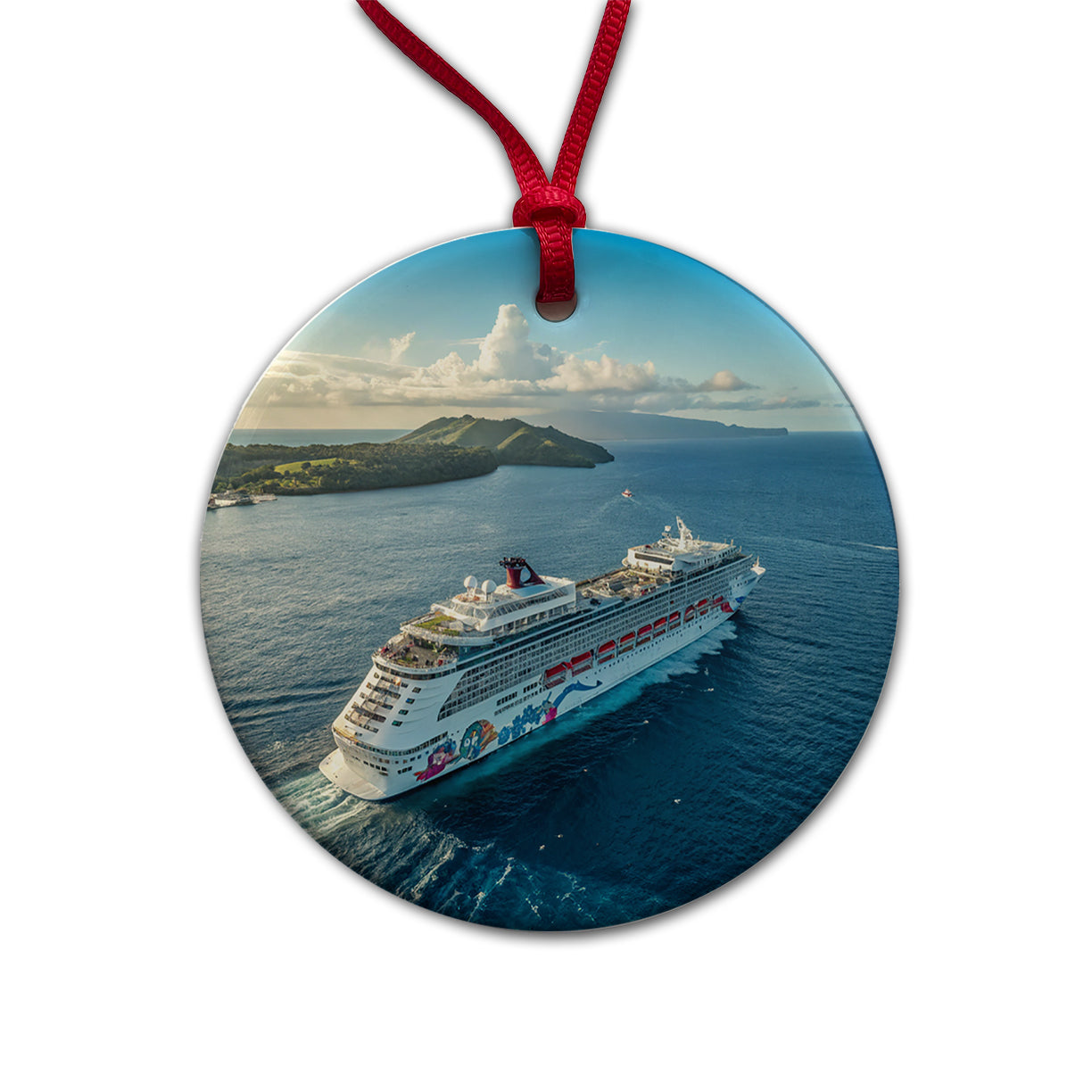 Cruise Ship Sailing Ocean Travel Round Ceramic Holiday Christmas Tree Ornament