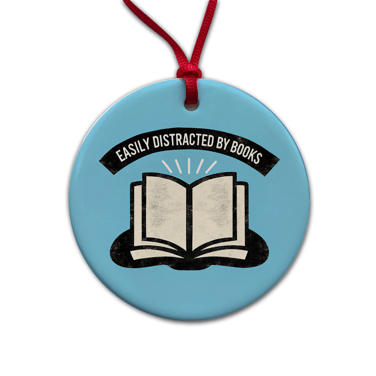 Easily Distracted By Books Reader Reading Round Ceramic Holiday Christmas Tree Ornament