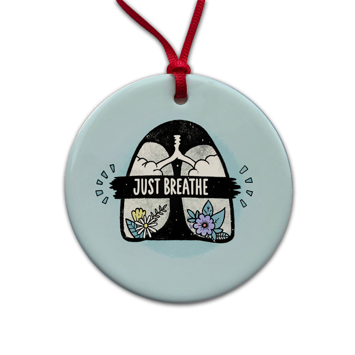 Just Breathe Round Ceramic Holiday Christmas Tree Ornament