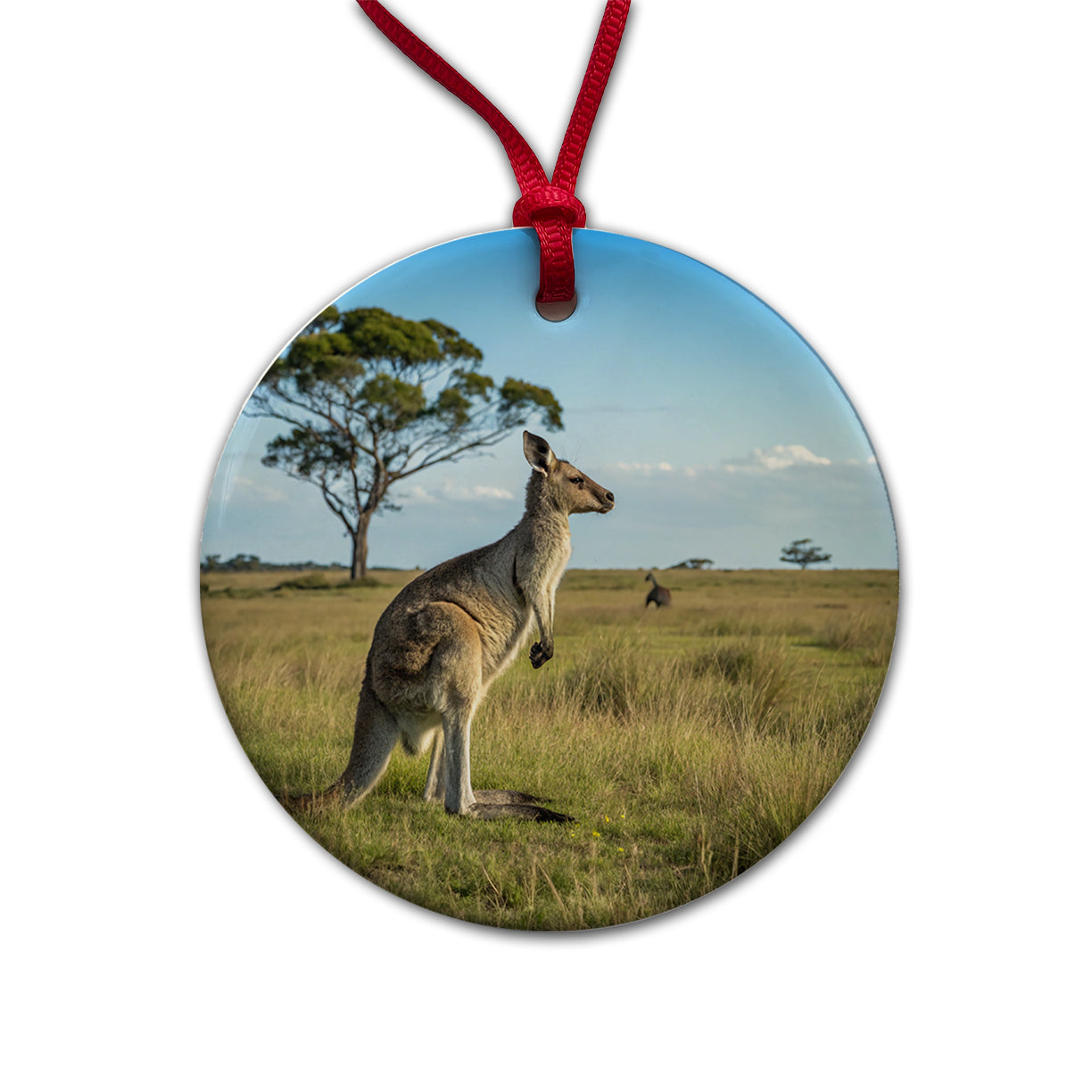 Kangaroo Australia Plain Round Ceramic Holiday Christmas Tree Ornament