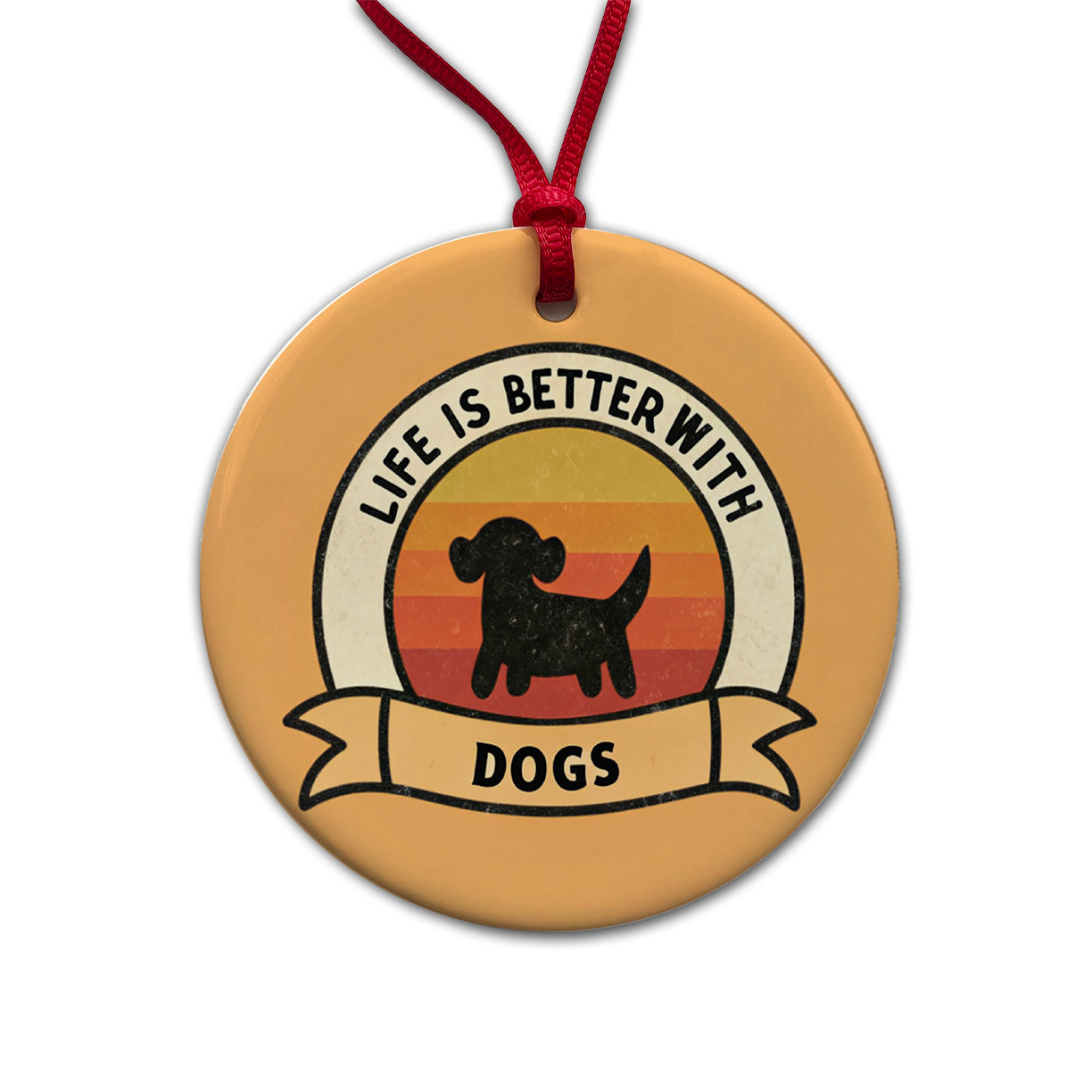 Life Is Better With Dogs Round Ceramic Holiday Christmas Tree Ornament