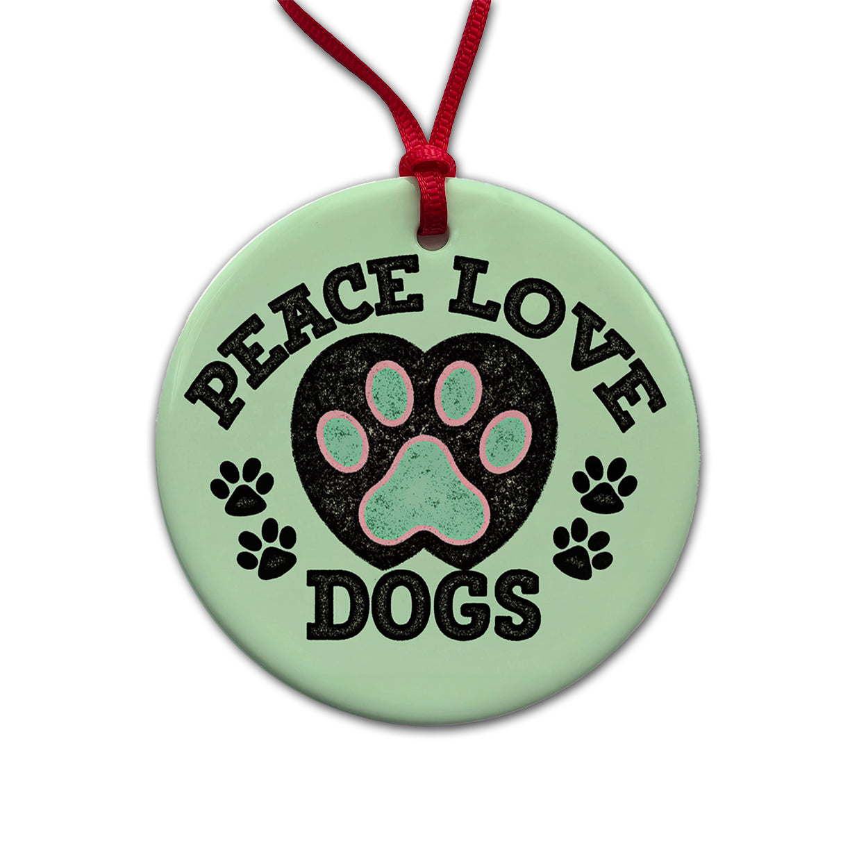 Peace Love Dogs Cute Round Ceramic Holiday Christmas Tree Ornament