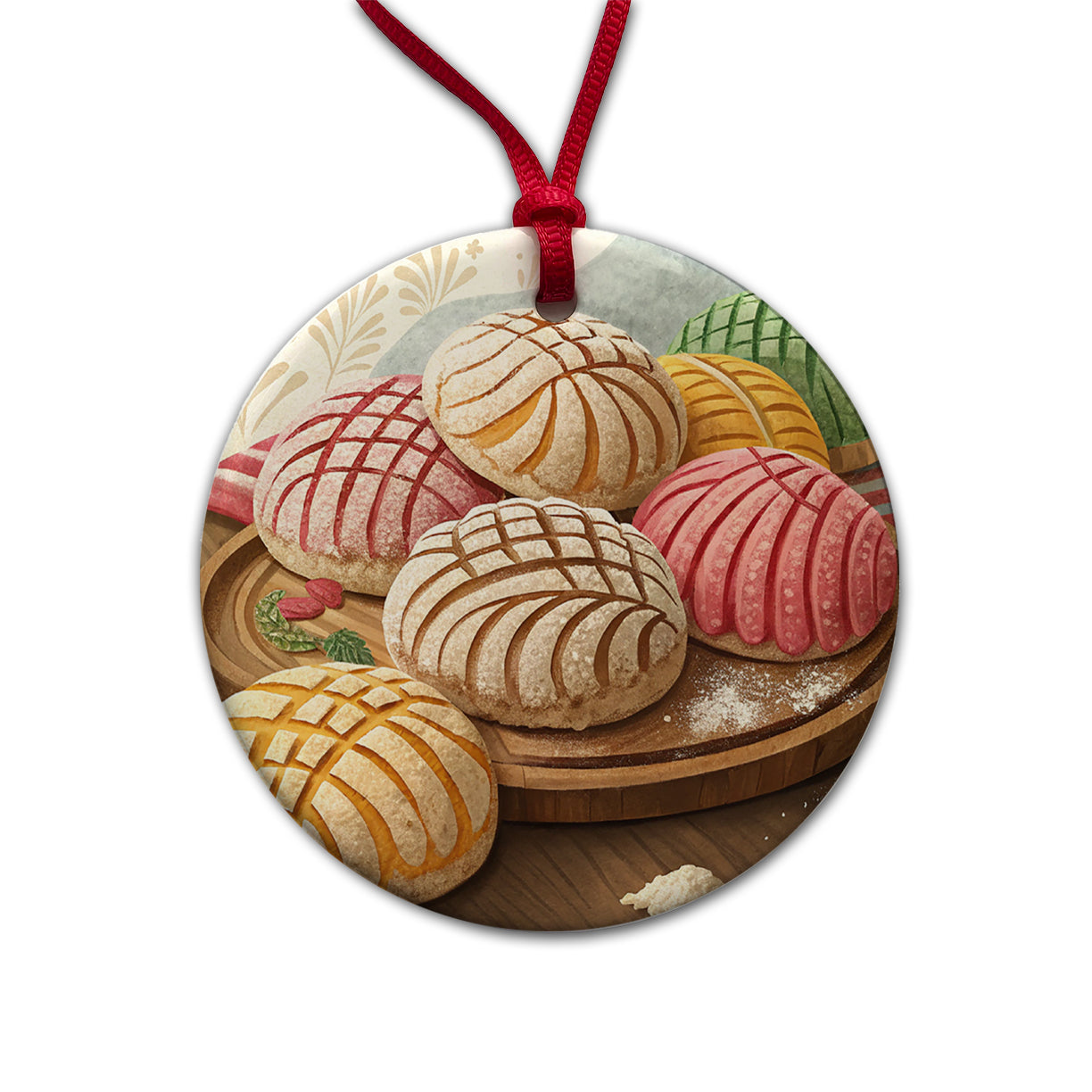 Scattered Conchas Pastry Mexican Sweet Breads Round Ceramic Holiday Christmas Tree Ornament