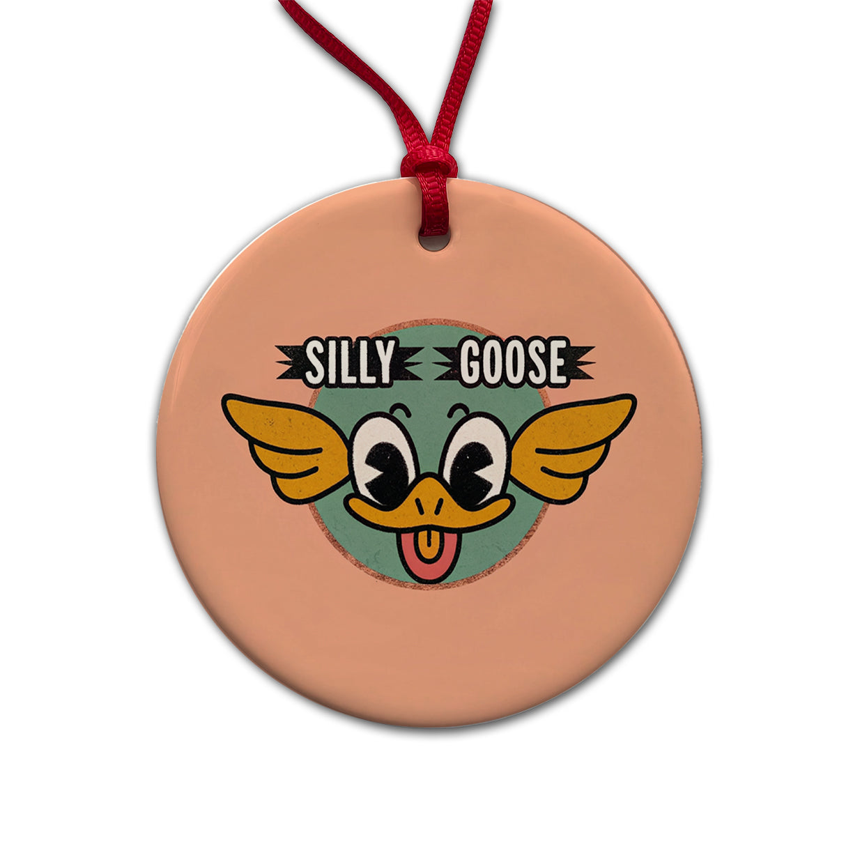 Silly Goose Cute Round Ceramic Holiday Christmas Tree Ornament