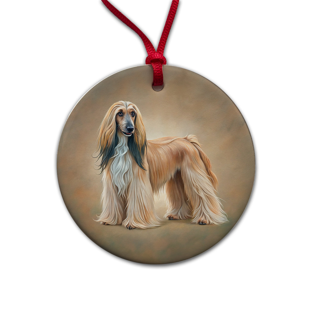 Afghan Hound Dog Illustration Round Ceramic Holiday Christmas Tree Ornament