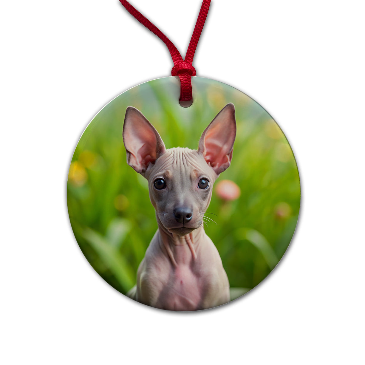 American Hairless Terrier Dog Puppy Photo Round Ceramic Holiday Christmas Tree Ornament