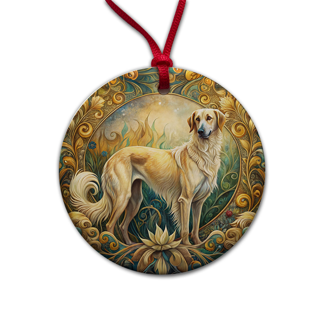 Anatolian Shepherd Dog Art Nouveau Round Ceramic Holiday Christmas Tree Ornament