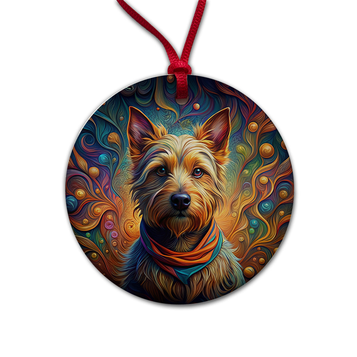 Australian Terrier Dog Art Nouveau Round Ceramic Holiday Christmas Tree Ornament