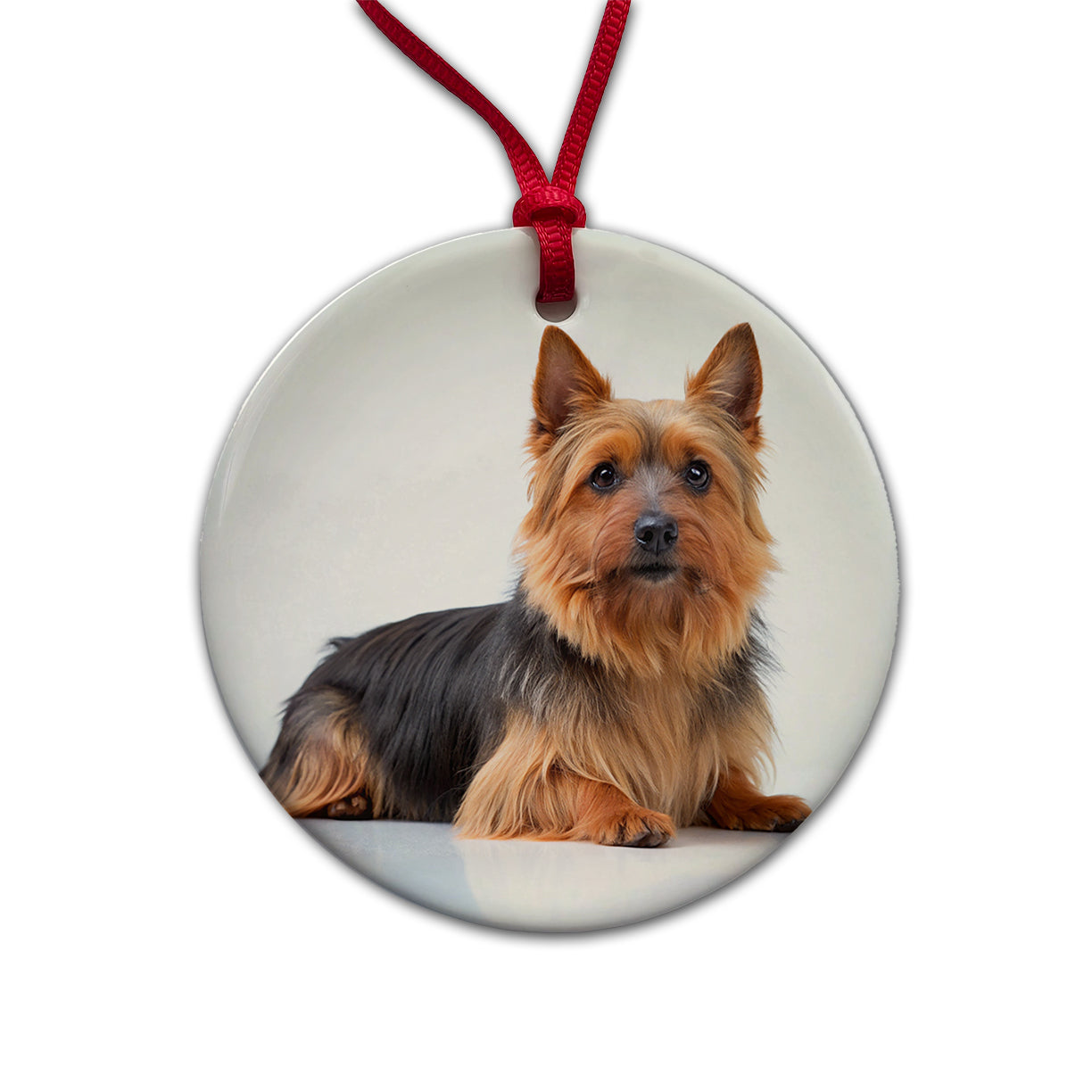 Australian Terrier Dog Photo Round Ceramic Holiday Christmas Tree Ornament