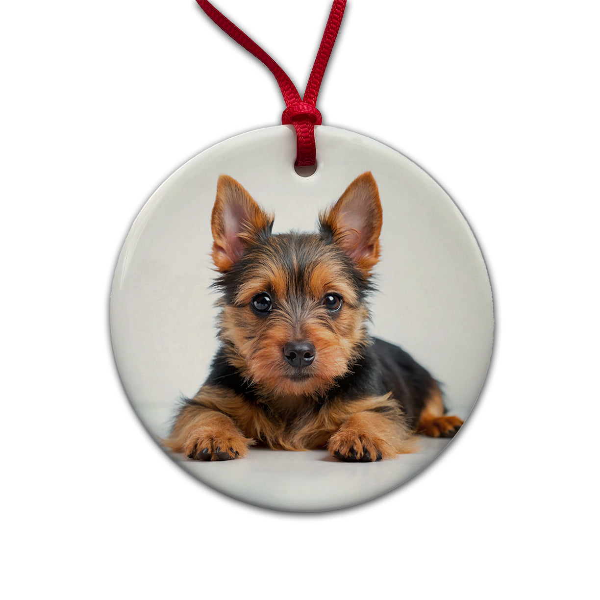 Australian Terrier Dog Puppy Photo Round Ceramic Holiday Christmas Tree Ornament
