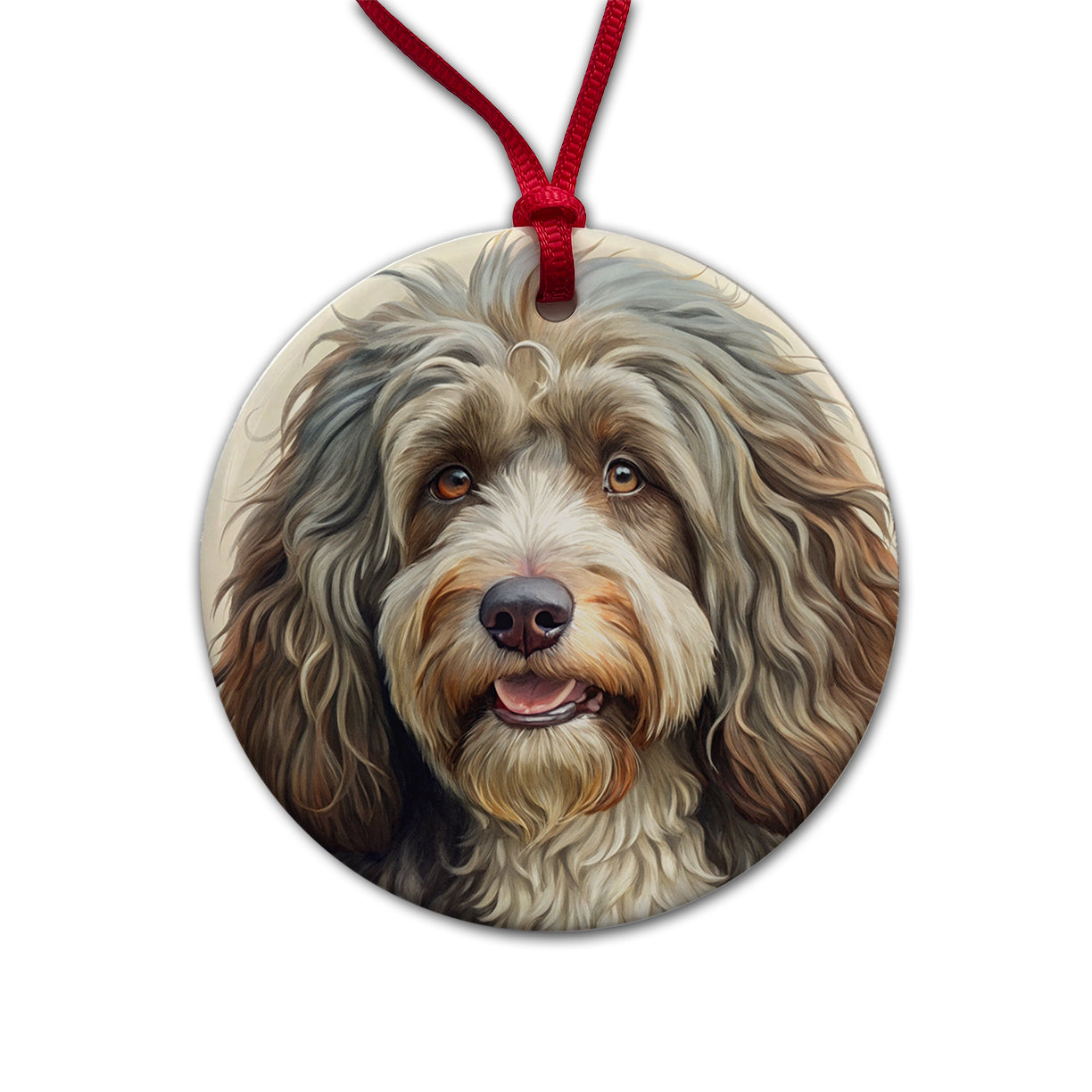 Barbet Dog Illustration Round Ceramic Holiday Christmas Tree Ornament
