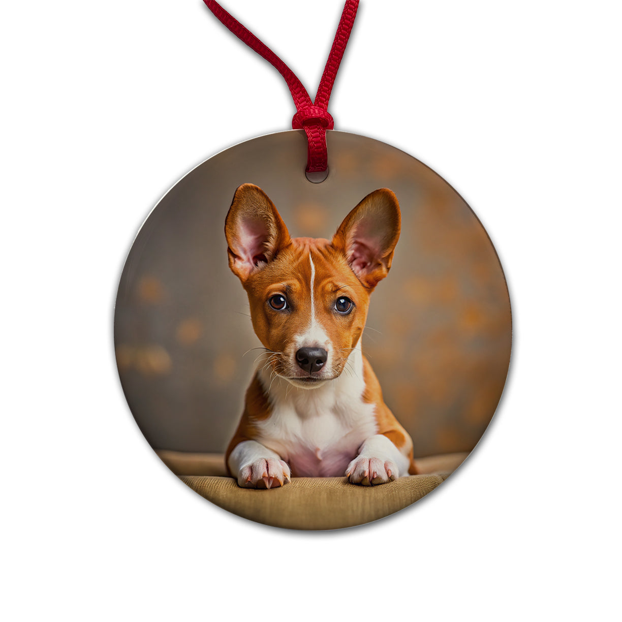 Basenji Dog Puppy Photo Round Ceramic Holiday Christmas Tree Ornament