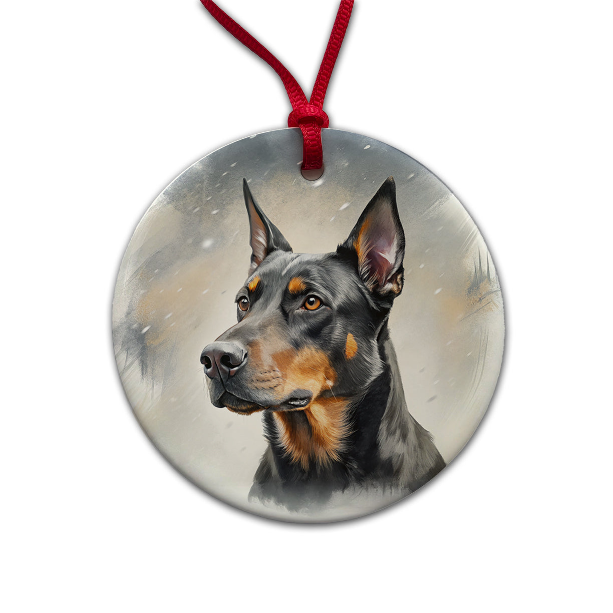 Beauceron Dog Illustration Round Ceramic Holiday Christmas Tree Ornament
