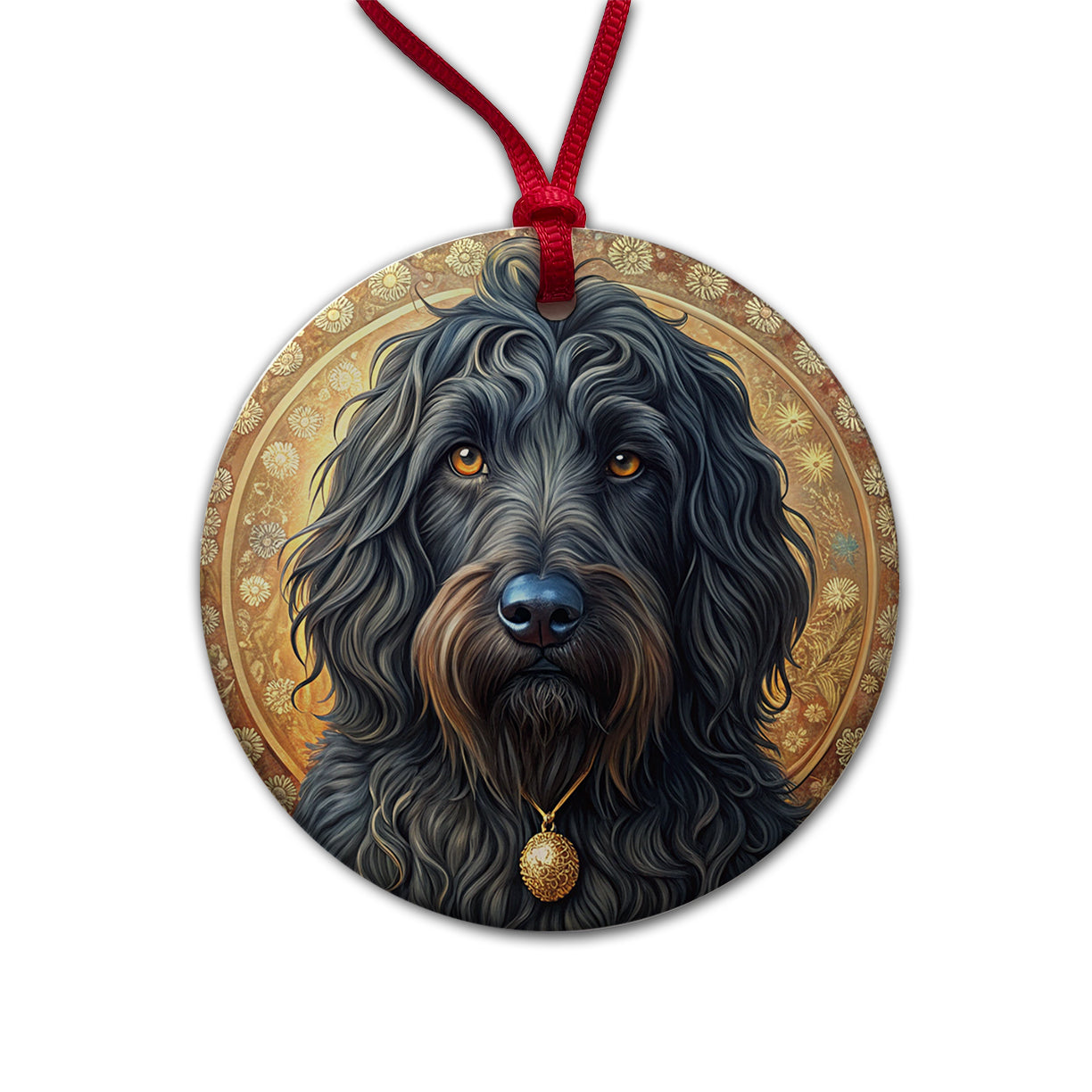 Black Russian Terrier Dog Art Nouveau Round Ceramic Holiday Christmas Tree Ornament