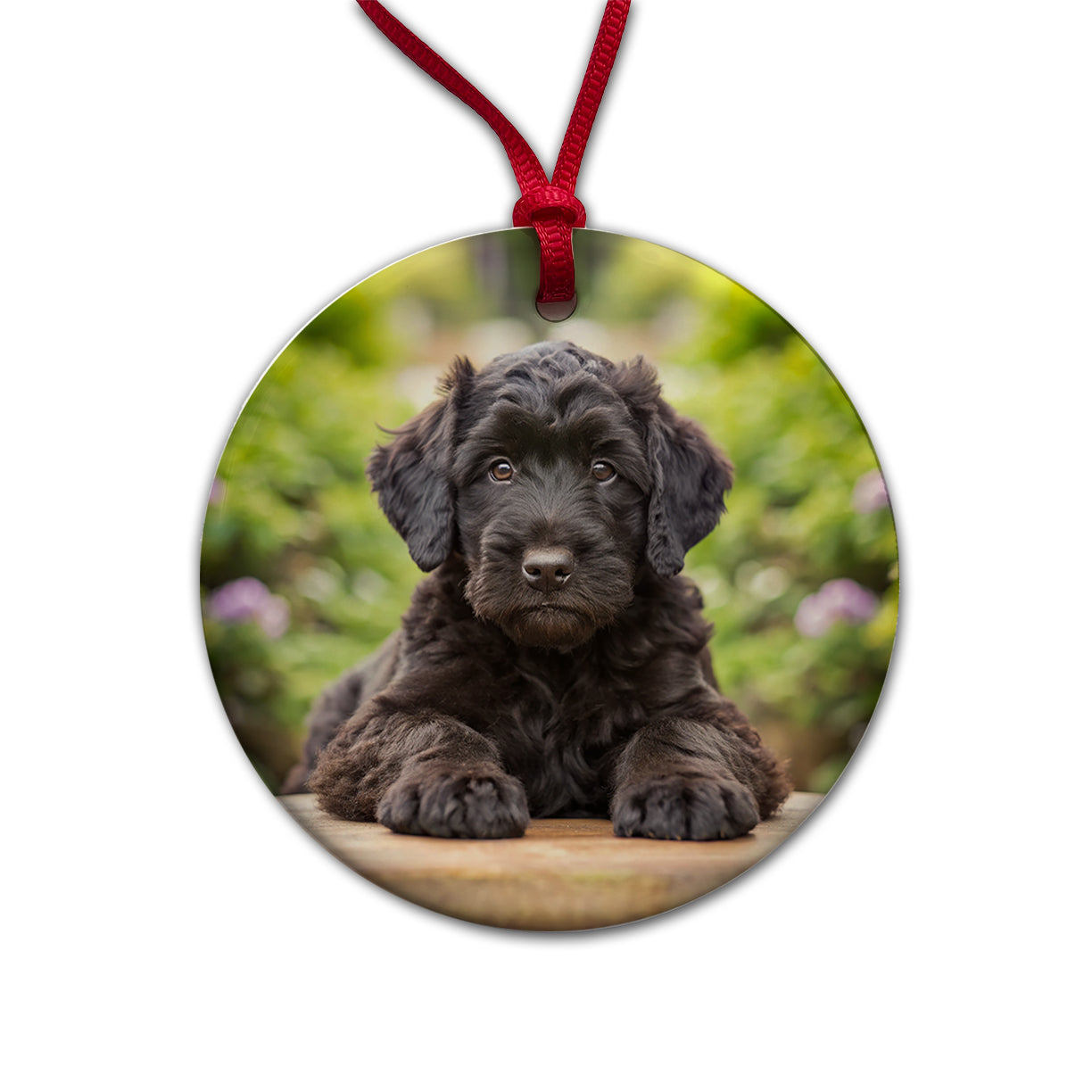 Black Russian Terrier Dog Puppy Photo Round Ceramic Holiday Christmas Tree Ornament