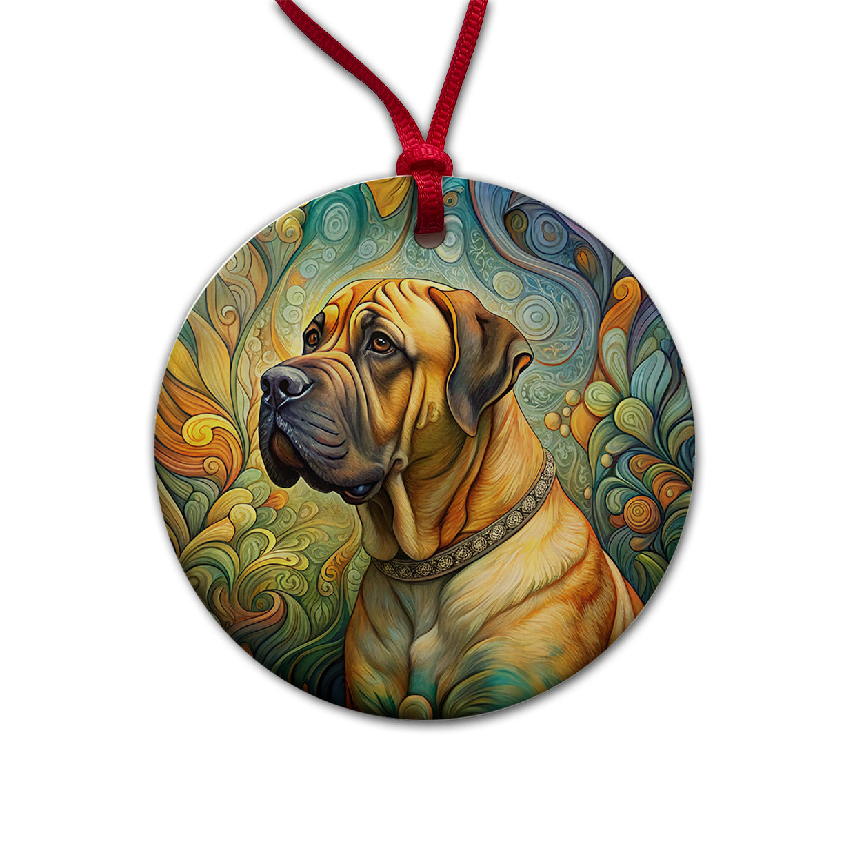 Boerboel Dog Art Nouveau Round Ceramic Holiday Christmas Tree Ornament