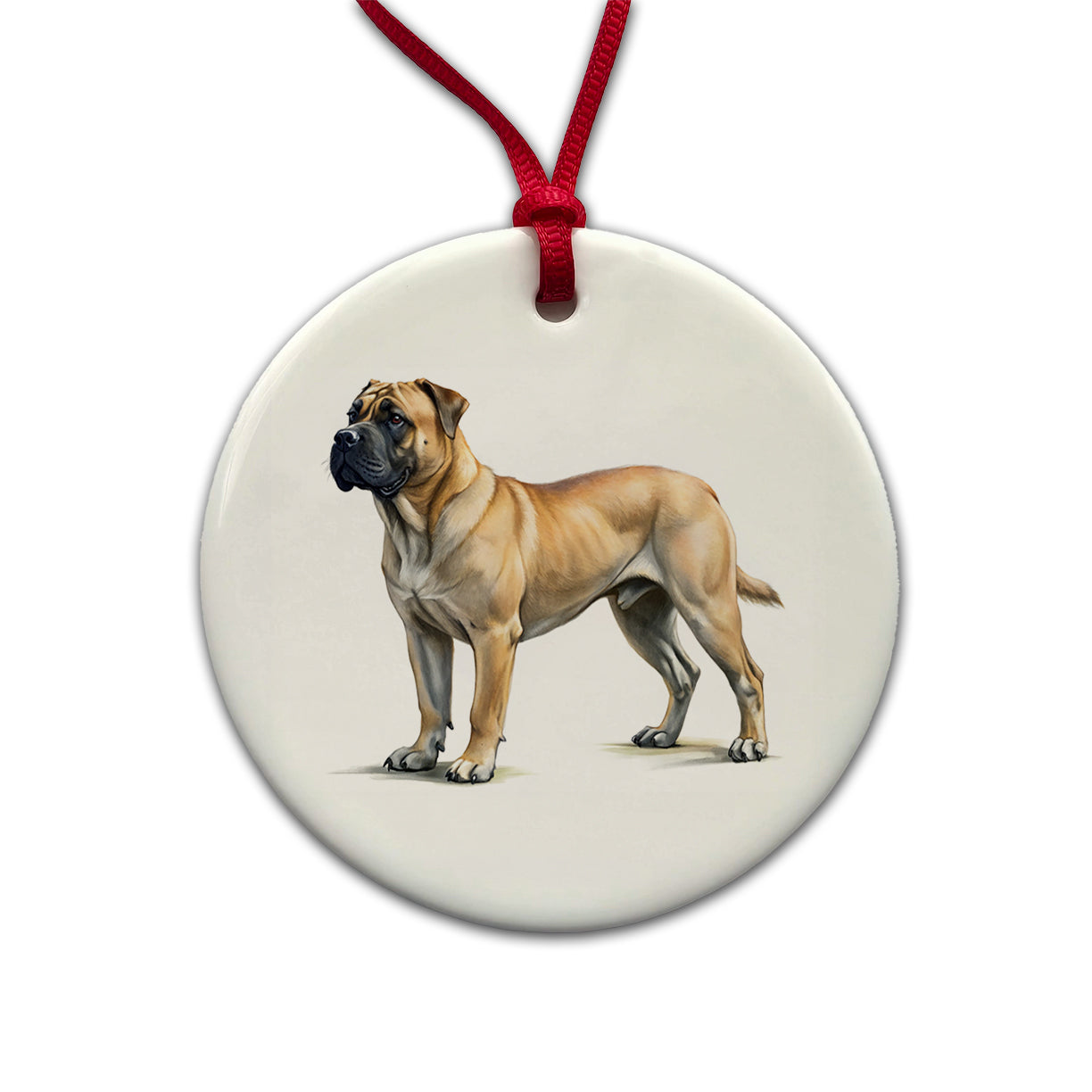 Boerboel Dog Illustration Round Ceramic Holiday Christmas Tree Ornament