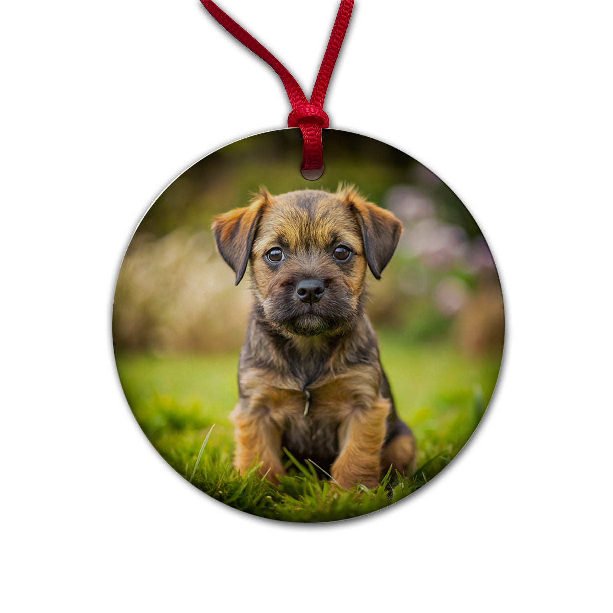 Border Terrier Dog Puppy Photo Round Ceramic Holiday Christmas Tree Ornament