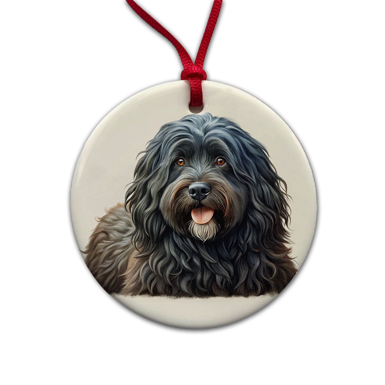 Bouviers Des Flandres Dog Illustration Round Ceramic Holiday Christmas Tree Ornament