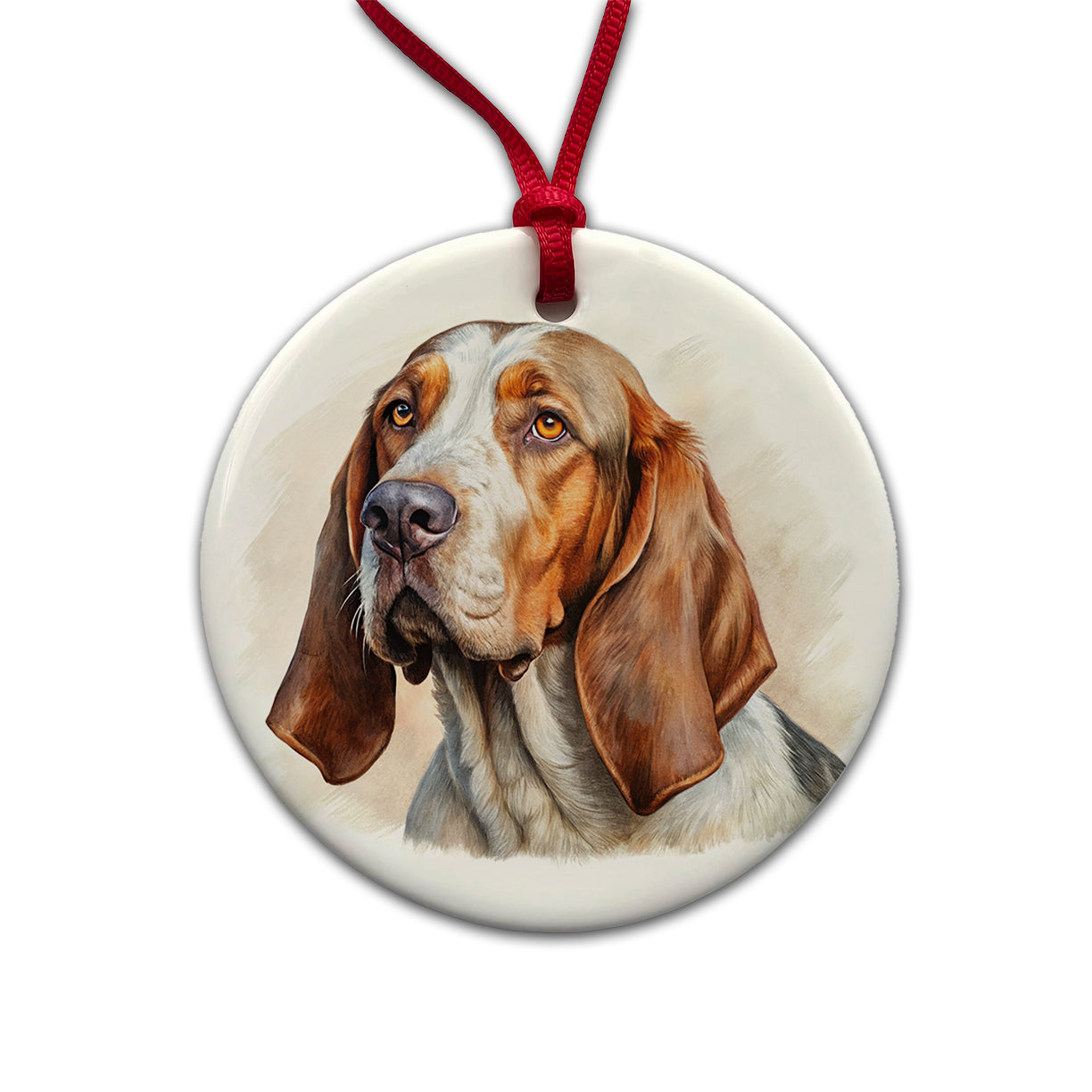 Bracco Italiano Dog Illustration Round Ceramic Holiday Christmas Tree Ornament