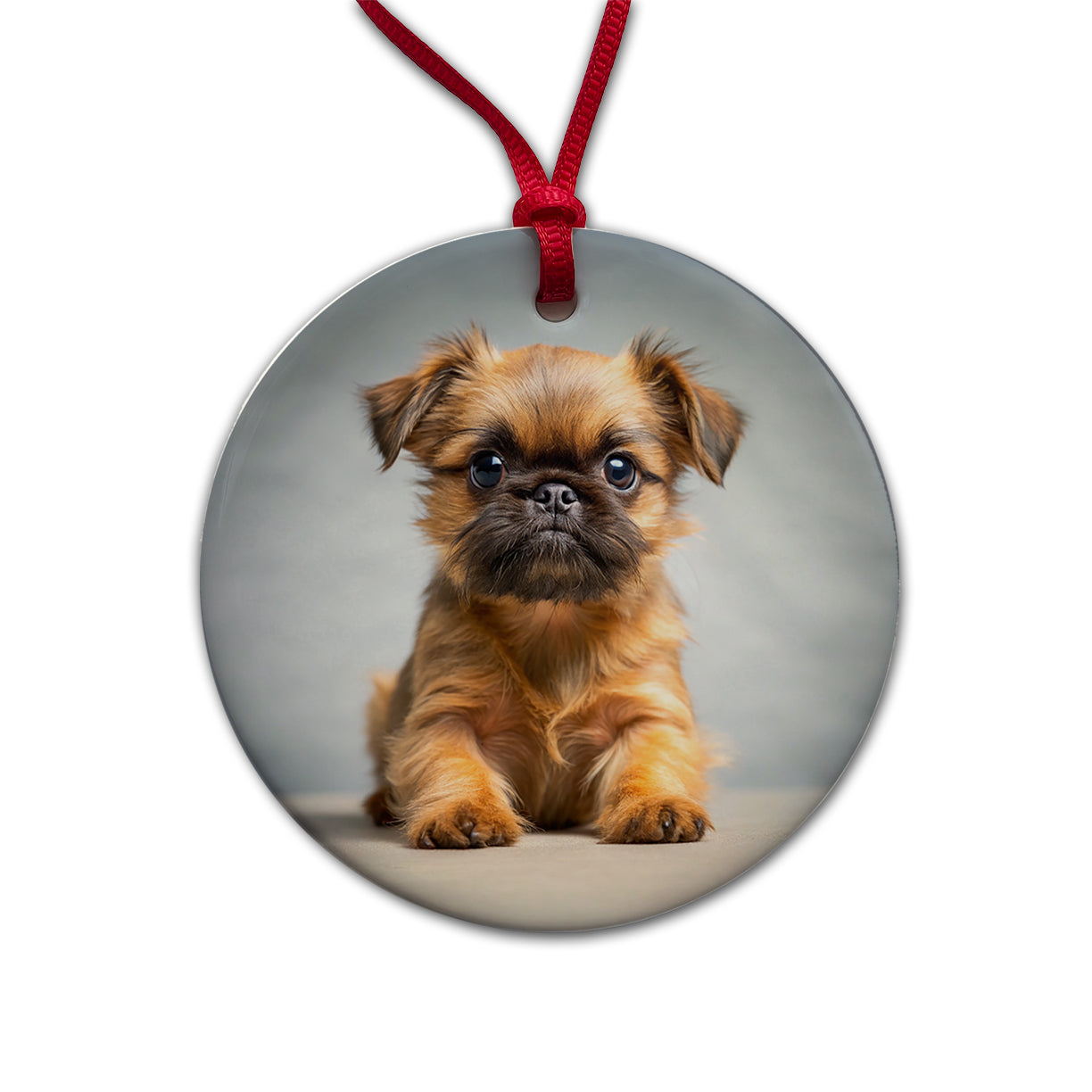 Brussels Griffon Dog Puppy Photo Round Ceramic Holiday Christmas Tree Ornament