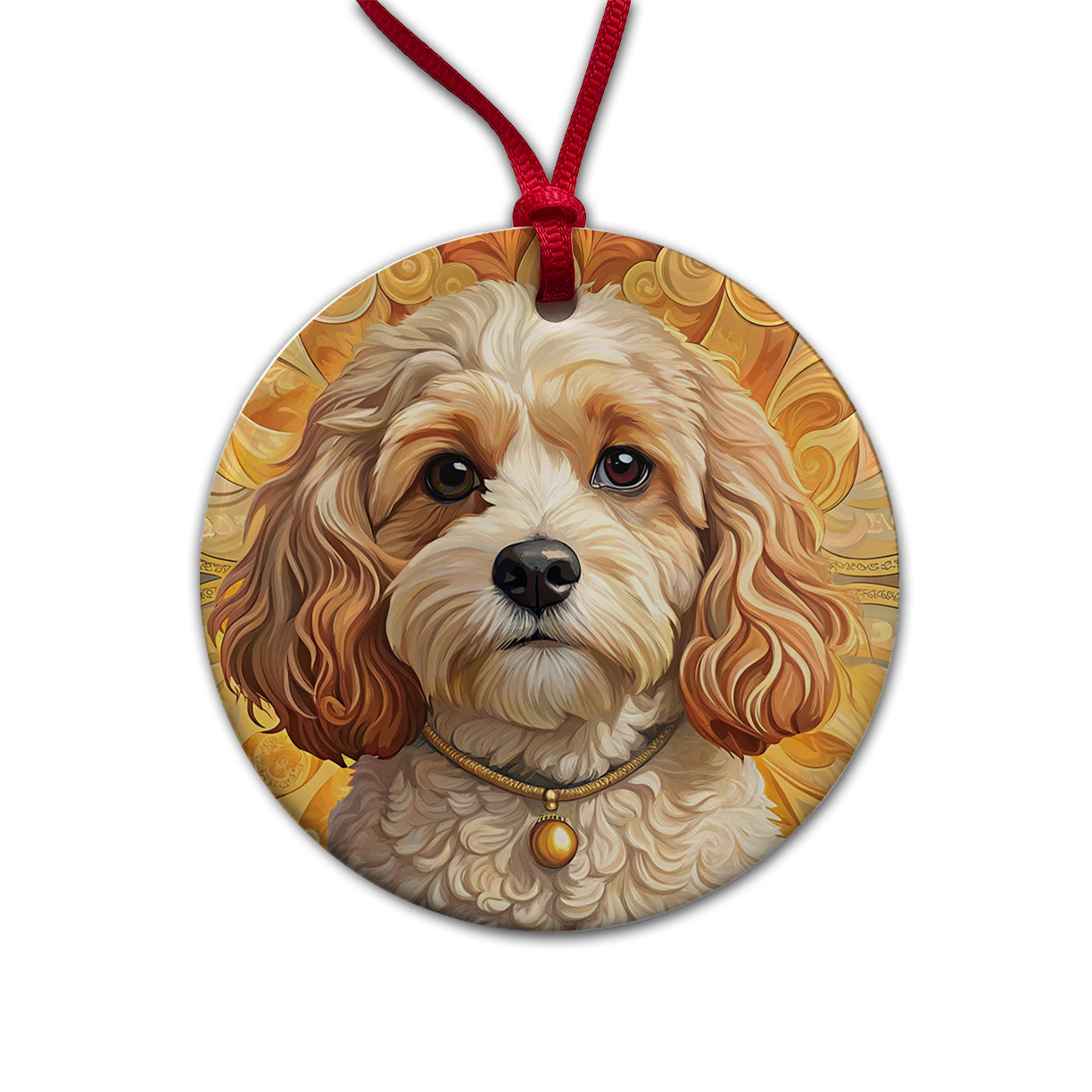 Cavachon Dog Art Nouveau Round Ceramic Holiday Christmas Tree Ornament