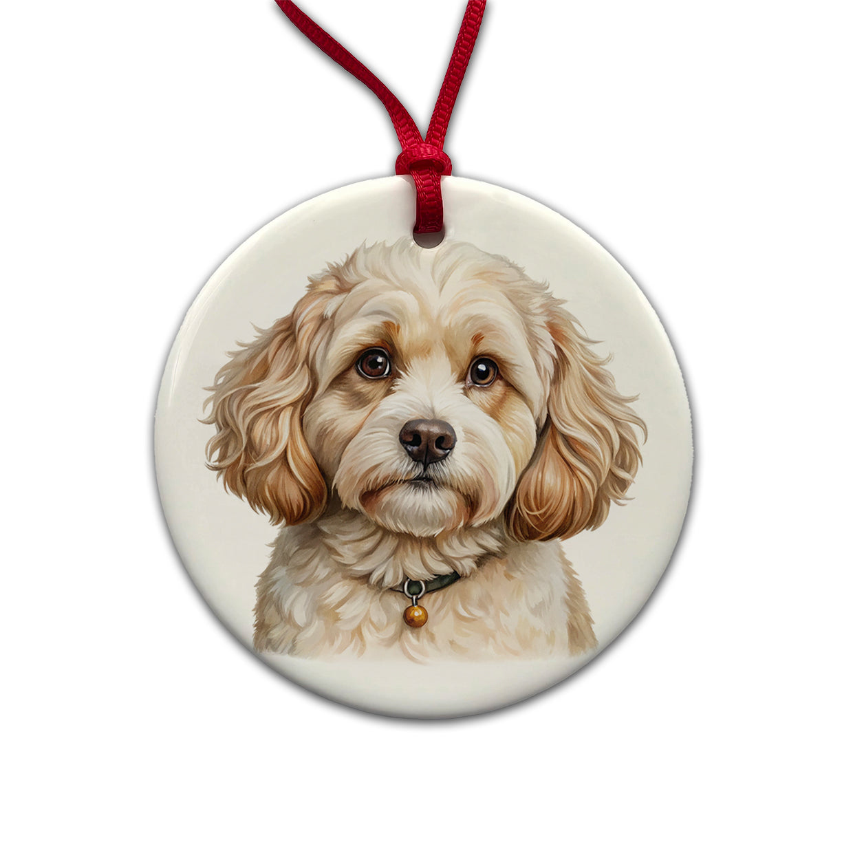 Cavachon Dog Illustration Round Ceramic Holiday Christmas Tree Ornament