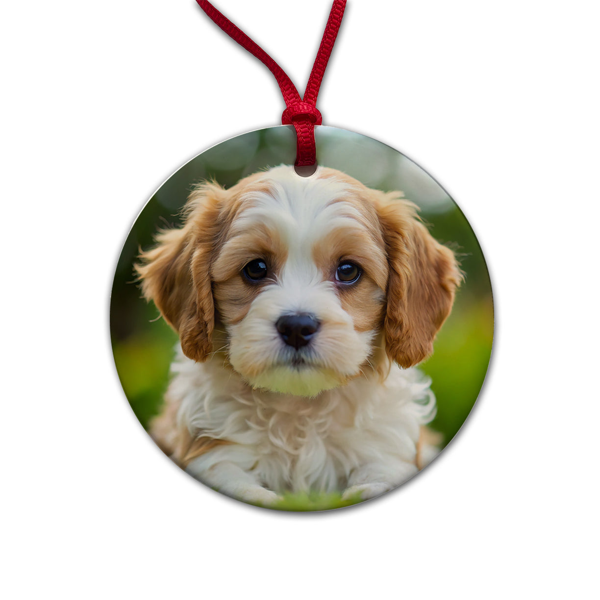 Cavachon Dog Puppy Photo Round Ceramic Holiday Christmas Tree Ornament