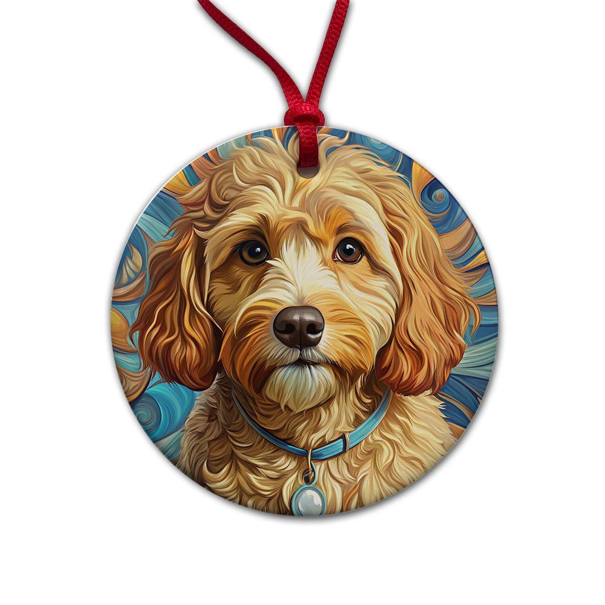 Cavapoo Dog Art Nouveau Round Ceramic Holiday Christmas Tree Ornament