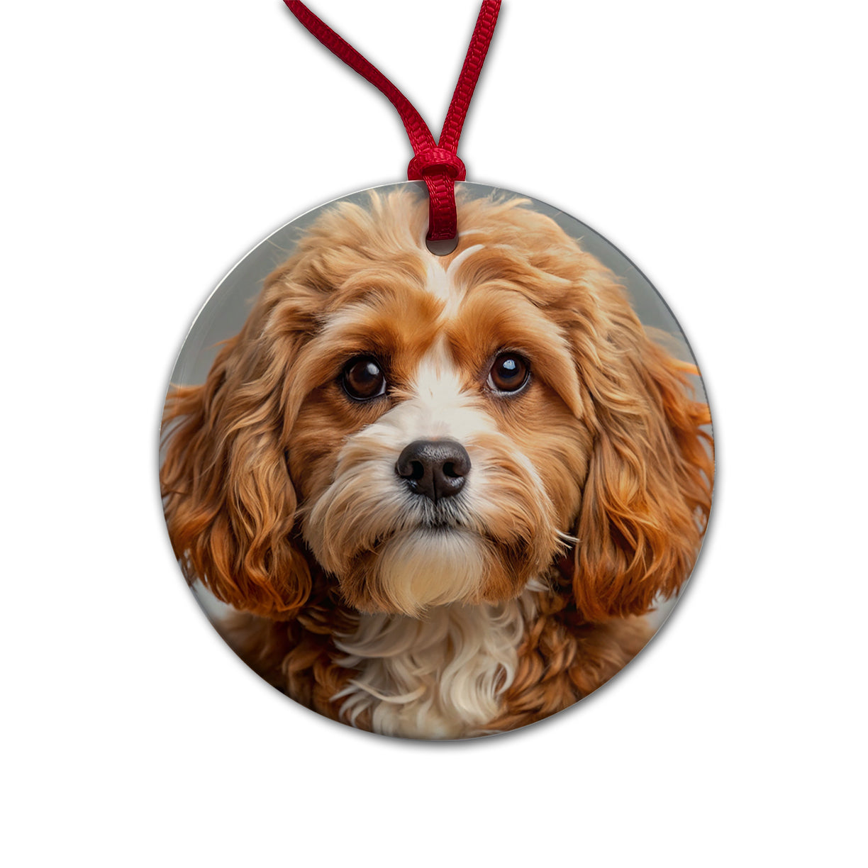 Cavapoo Dog Photo Round Ceramic Holiday Christmas Tree Ornament