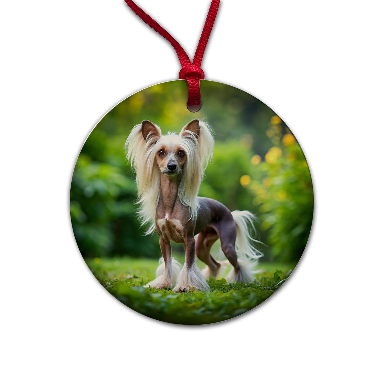 Chinese Crested Dog Photo Round Ceramic Holiday Christmas Tree Ornament