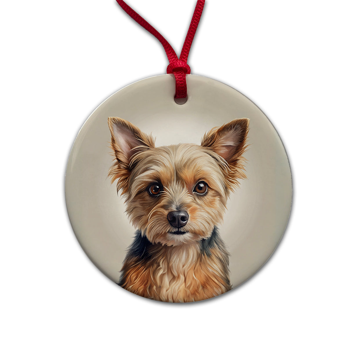 Chorkie Dog Illustration Round Ceramic Holiday Christmas Tree Ornament