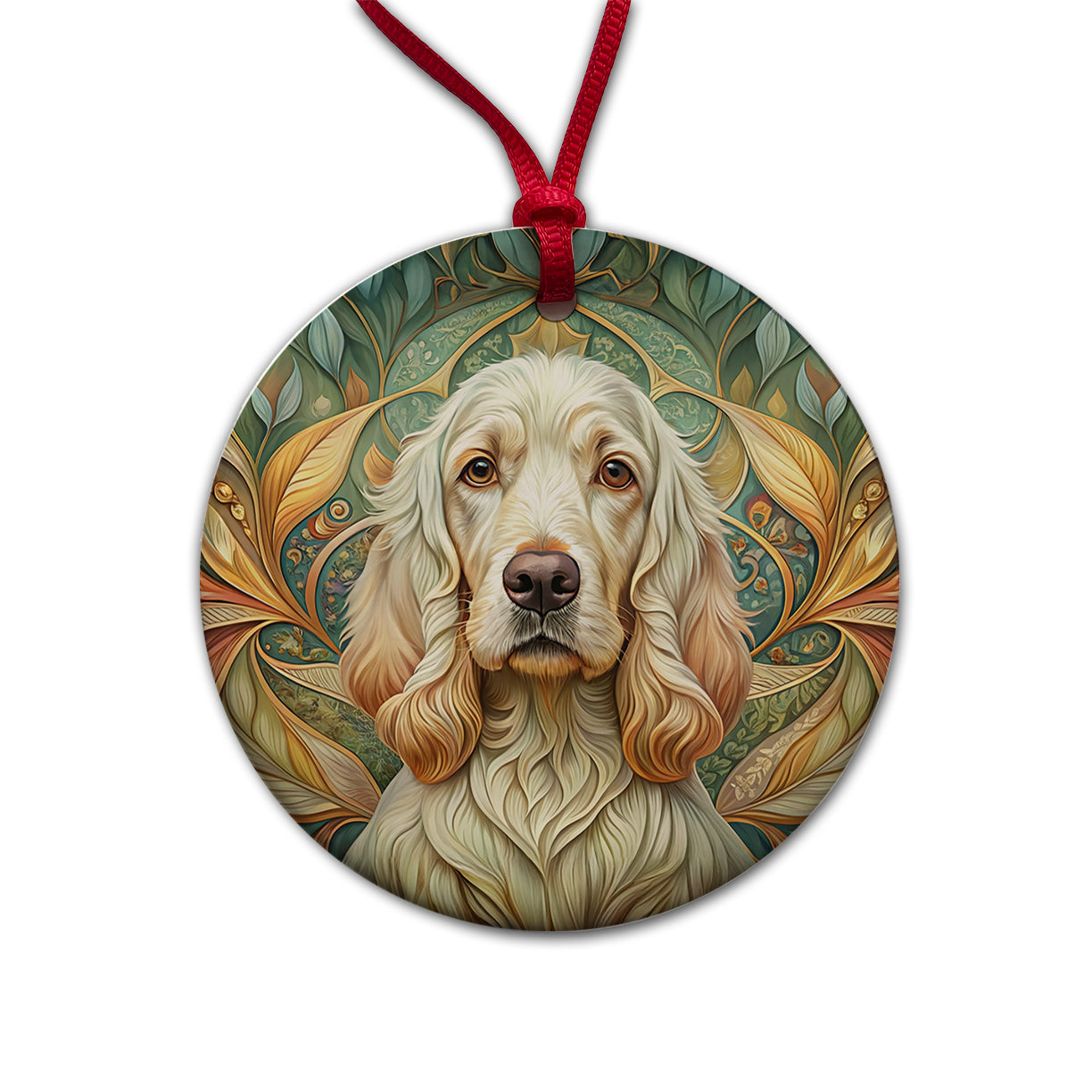 Clumber Spaniel Dog Art Nouveau Round Ceramic Holiday Christmas Tree Ornament