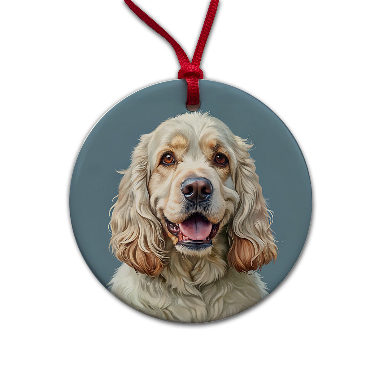 Clumber Spaniel Dog Illustration Round Ceramic Holiday Christmas Tree Ornament