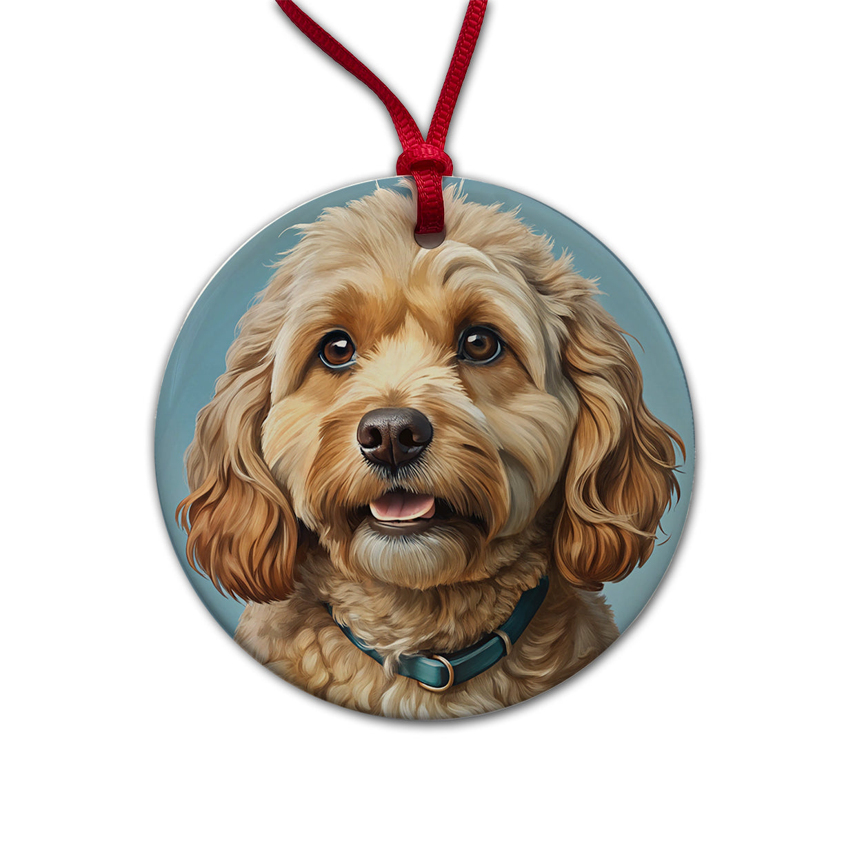Cockapoo Dog Illustration Round Ceramic Holiday Christmas Tree Ornament
