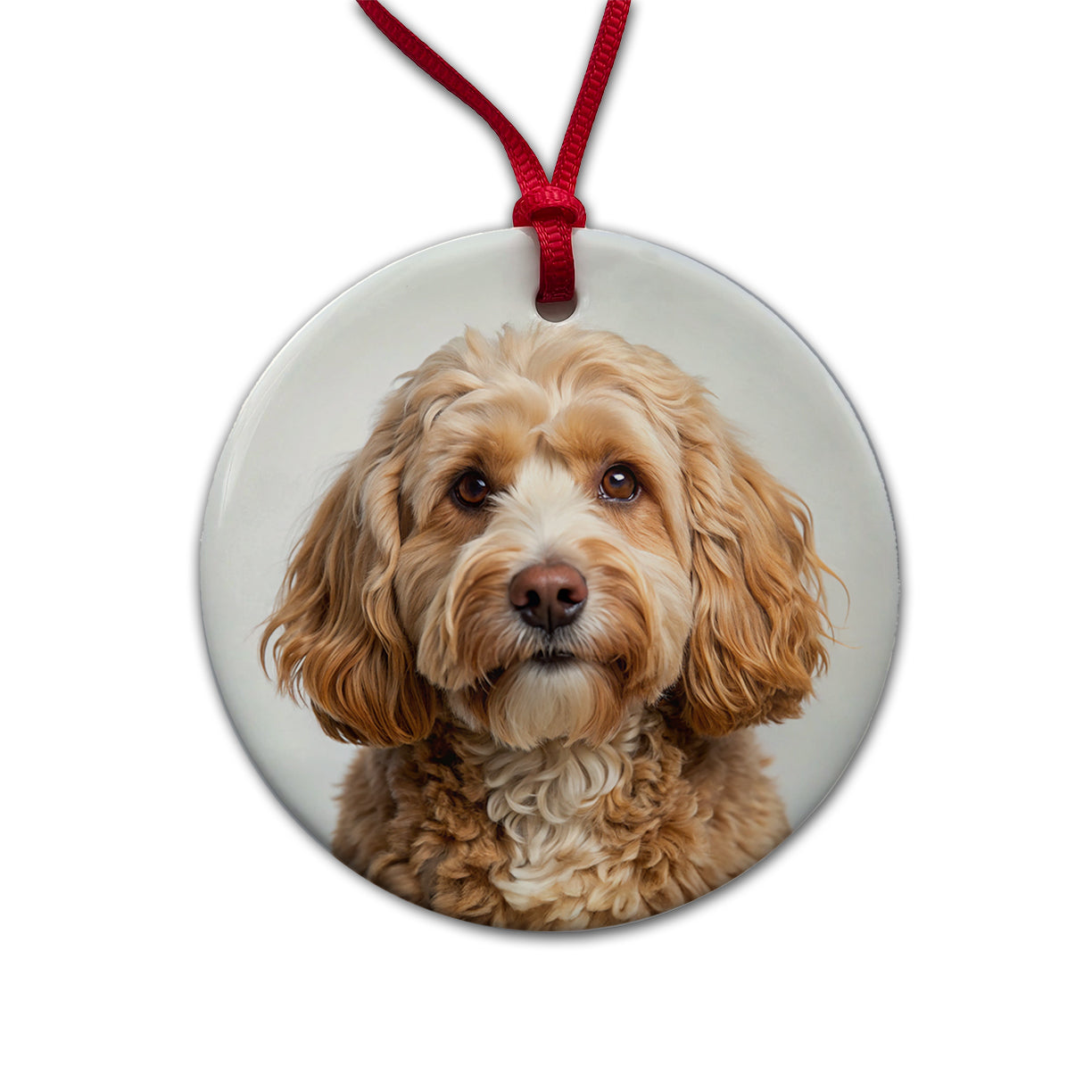Cockapoo Dog Photo Round Ceramic Holiday Christmas Tree Ornament