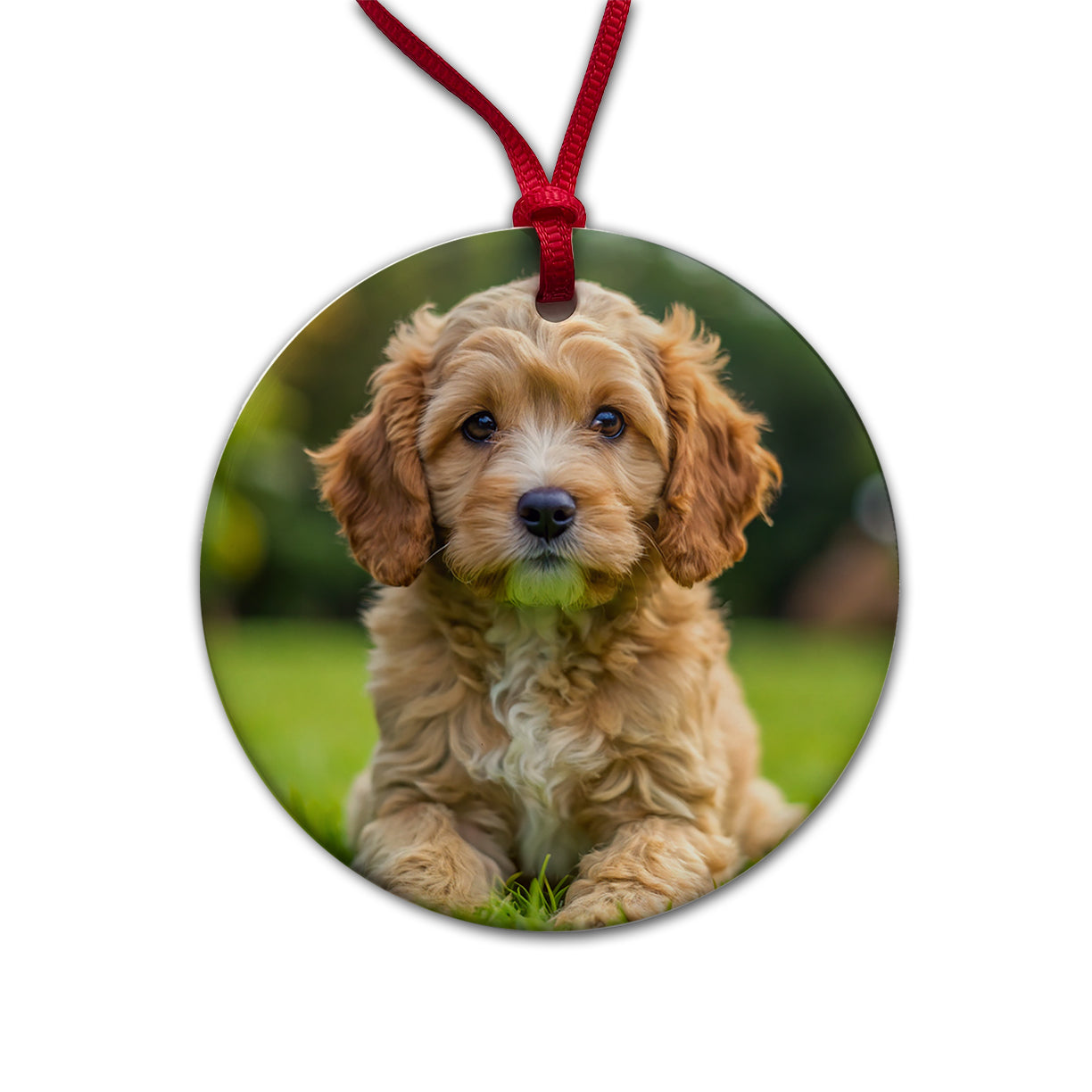Cockapoo Dog Puppy Photo Round Ceramic Holiday Christmas Tree Ornament