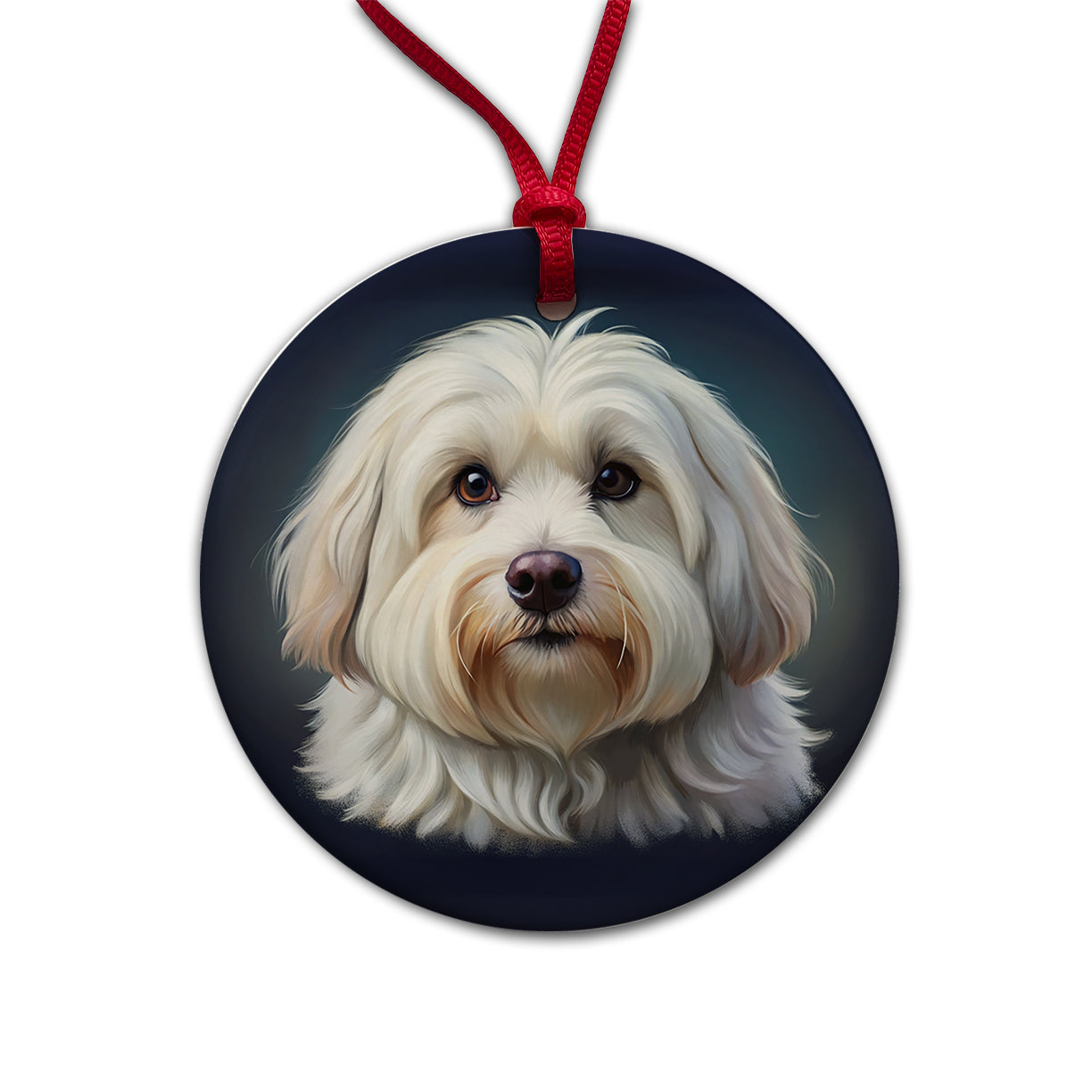 Coton De Tulear Dog Illustration Round Ceramic Holiday Christmas Tree Ornament