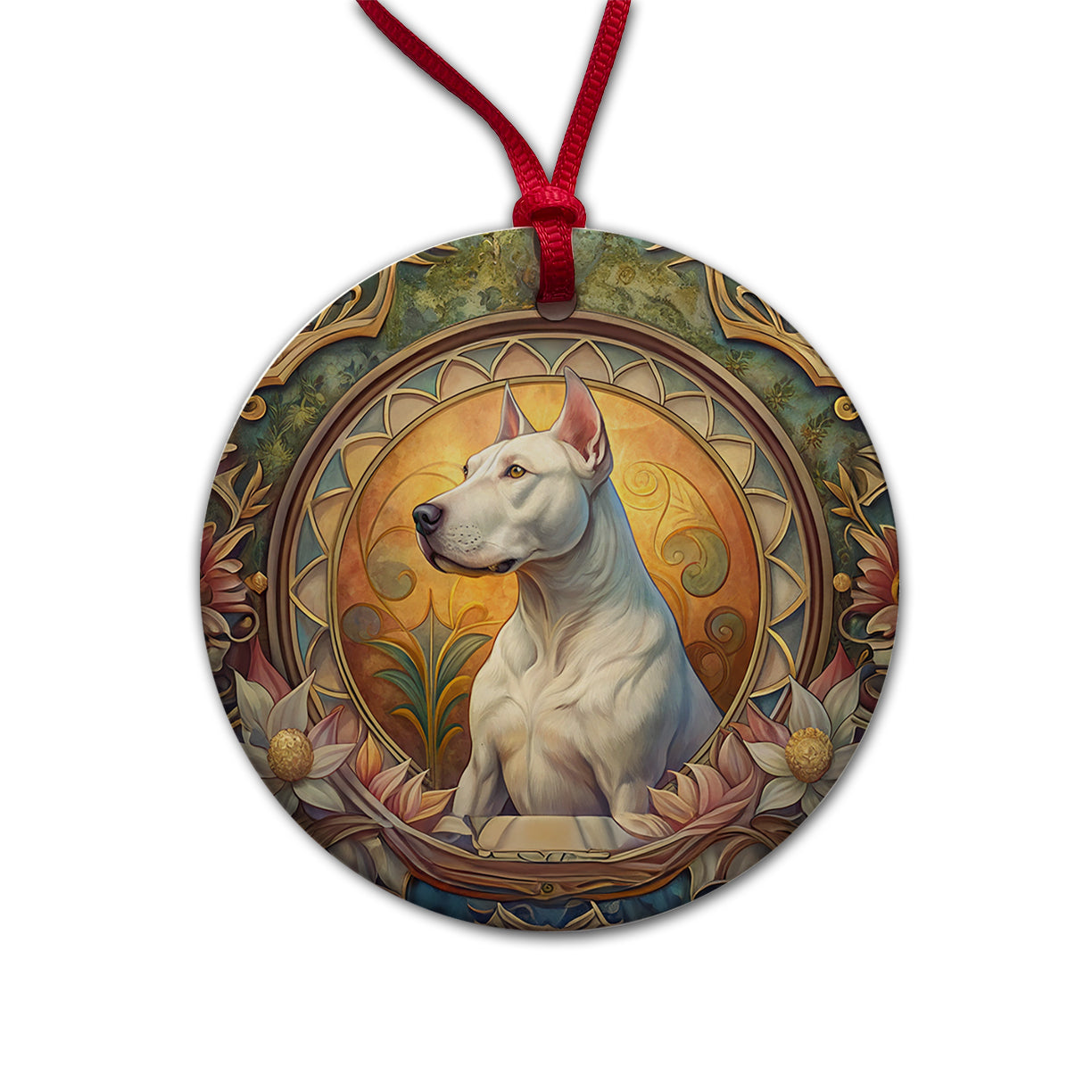 Dogo Argentino Dog Art Nouveau Round Ceramic Holiday Christmas Tree Ornament