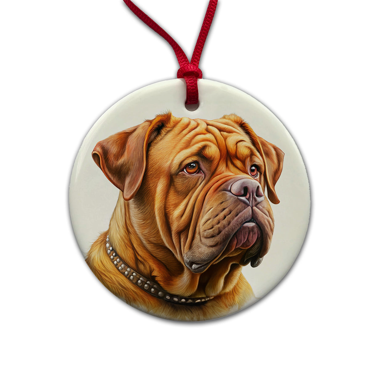 Dogues De Bordeaux Dog Illustration Round Ceramic Holiday Christmas Tree Ornament