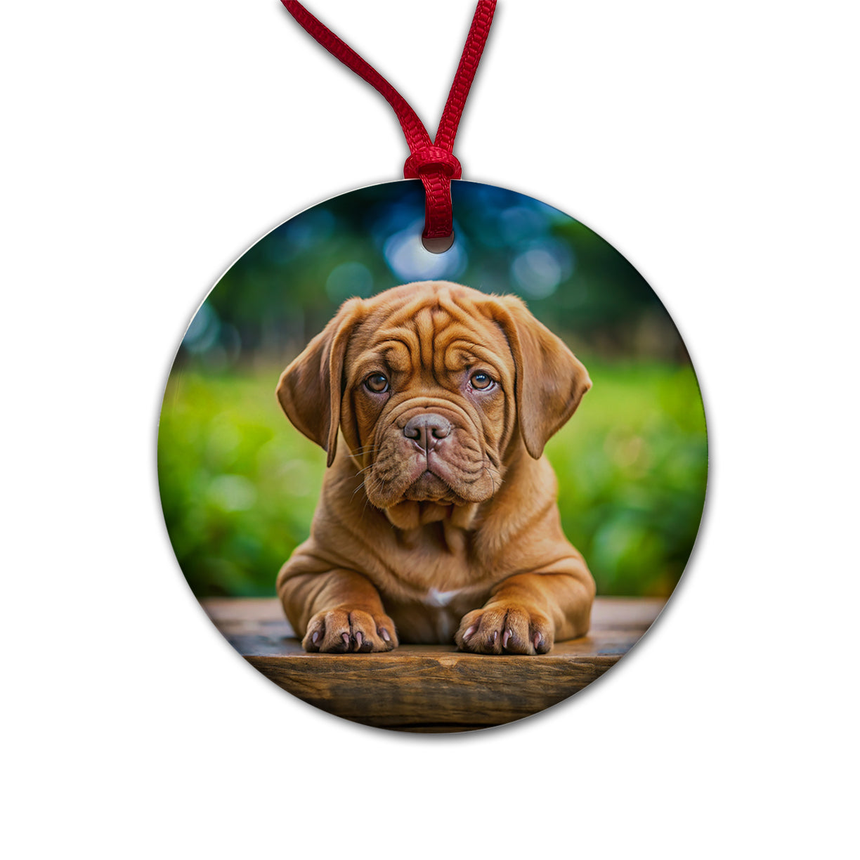 Dogues De Bordeaux Dog Puppy Photo Round Ceramic Holiday Christmas Tree Ornament