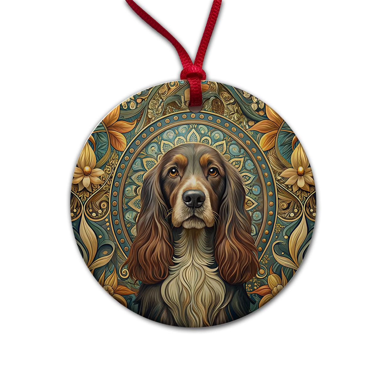 Field Spaniel Dog Art Nouveau Round Ceramic Holiday Christmas Tree Ornament