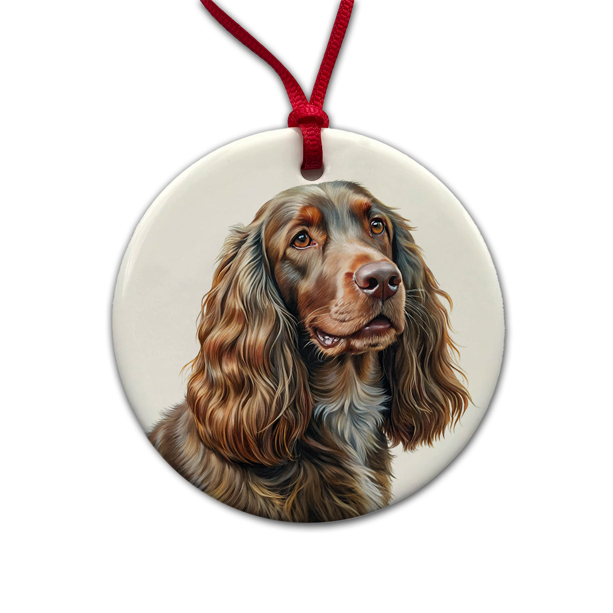 Field Spaniel Dog Illustration Round Ceramic Holiday Christmas Tree Ornament