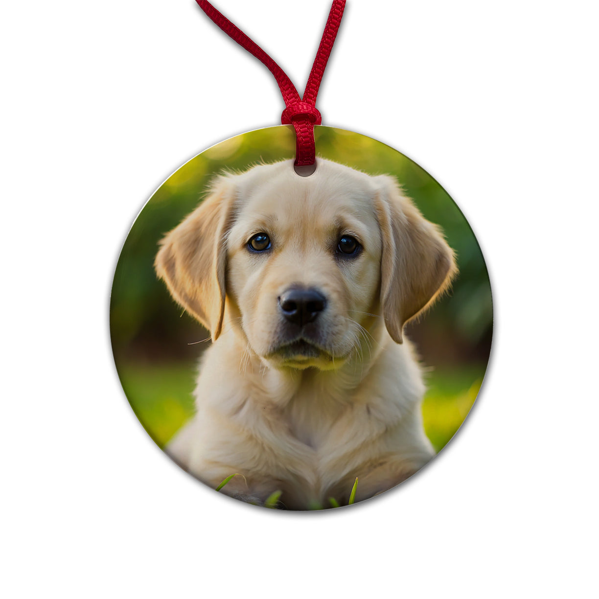 Goldador Dog Puppy Photo Round Ceramic Holiday Christmas Tree Ornament