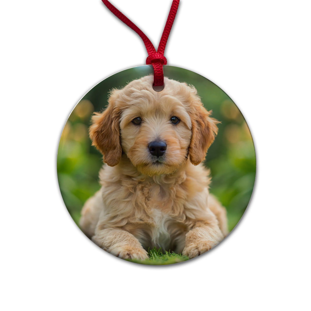 Goldendoodle Dog Puppy Photo Round Ceramic Holiday Christmas Tree Ornament