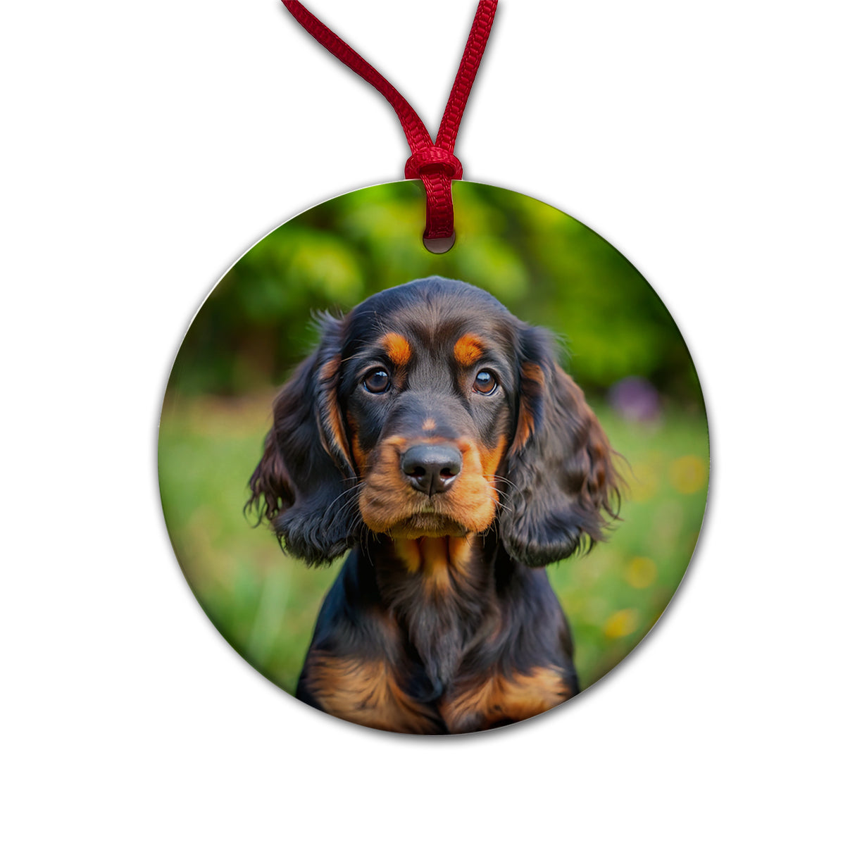 Gordon Setter Dog Puppy Photo Round Ceramic Holiday Christmas Tree Ornament
